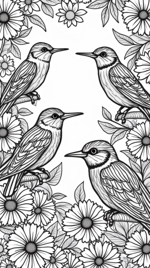 birds and flowers coloring pages